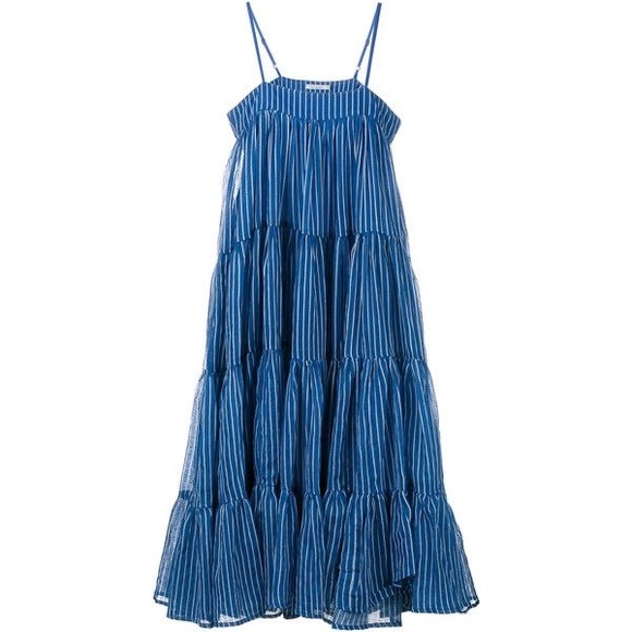 Mes Demoiselles Eva Paris Stripe Tiered Maxi Midi Dress in Blue & White - Picture 5 of 8